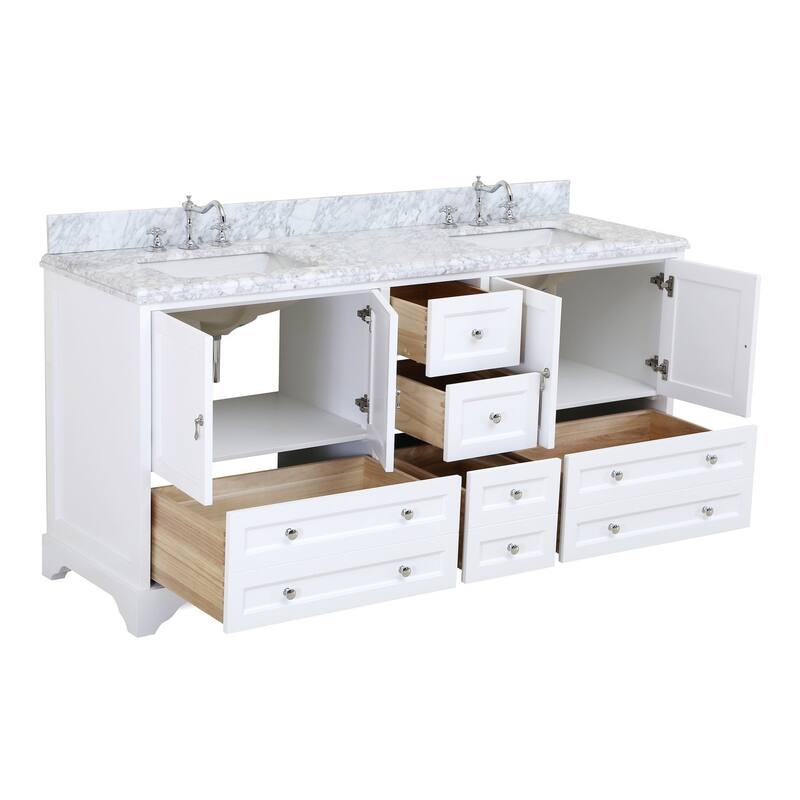 KitchenBathCollection Madison 72" Double Bathroom Vanity with Carrara Marble Top
