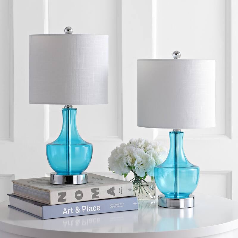 Colette 20" Mini Glass LED Table Lamp, Silver by JONATHAN Y
