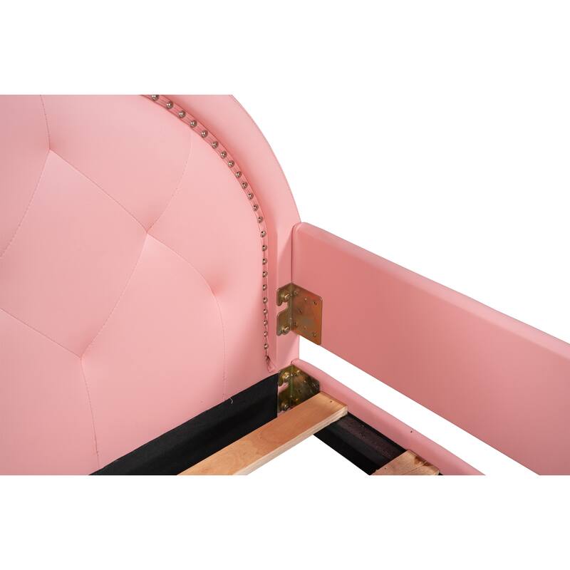 Pink Twin Upholstered Daybed with Carton Ears Headboard, Low-Profile Modern Design
