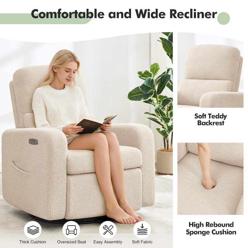 Swivel Power Recliner Chair Teddy Nursery Glider Rocking Recliner