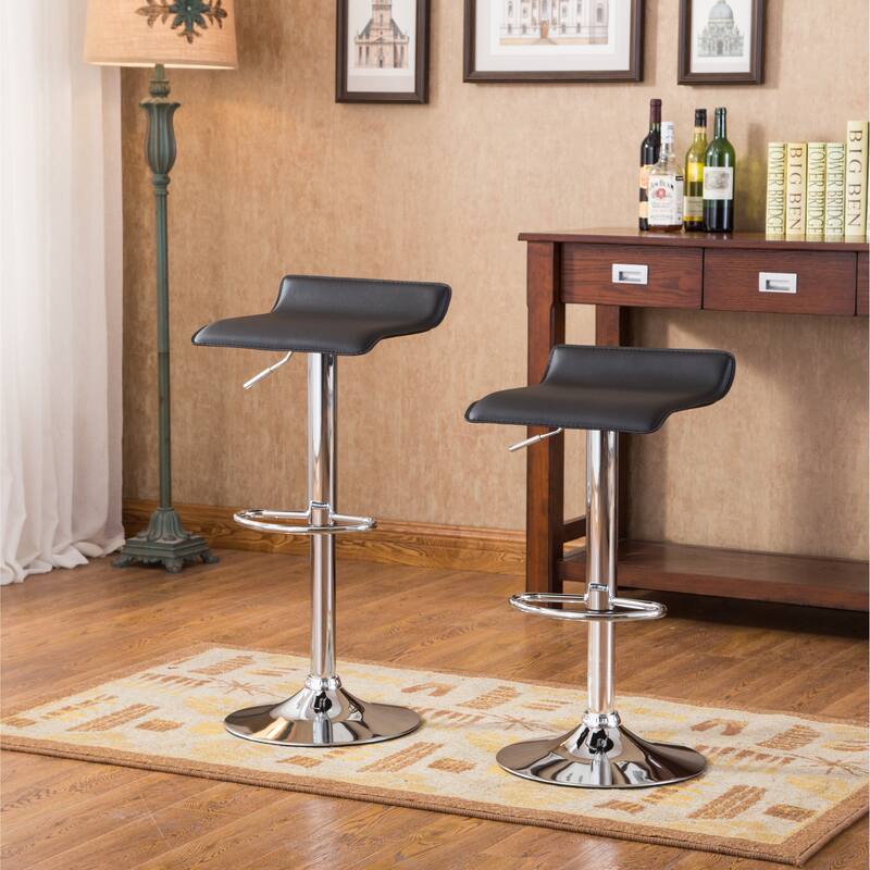 Adjustable Height Wood and Chrome Metal Bar Table and 2 Chrome Air Lift Adjustable Swivel Stools Set