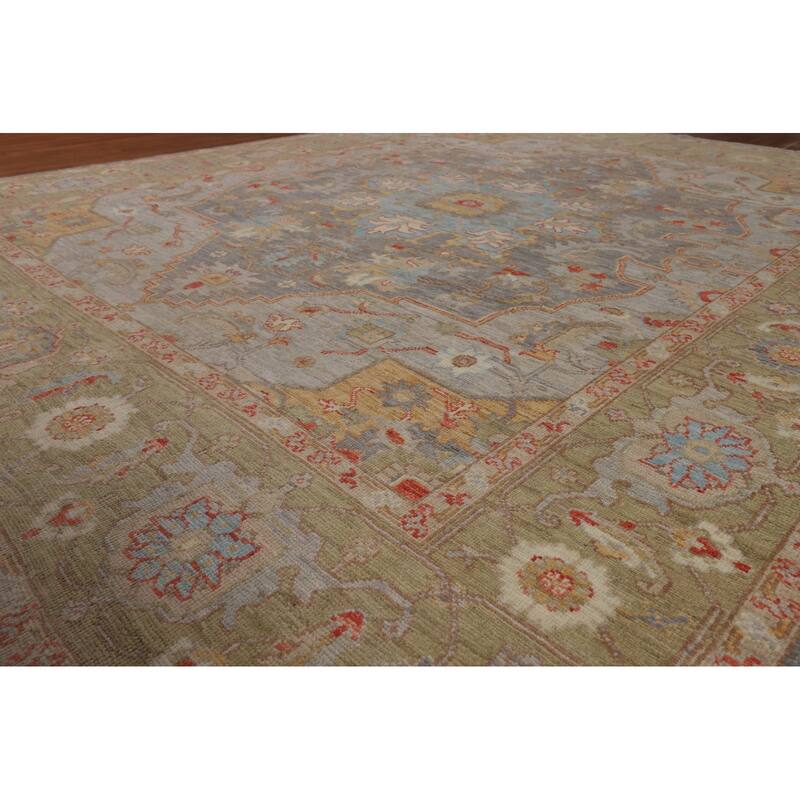 Oushak Turkish Area Rug Vegetable Dye Hand-Knotted Grey Wool Carpet - 8'1"x 9'9"