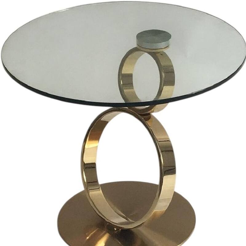 HomeRoots 21" Clear and Gold Glass and Metal Round Pedestal End Table - 24.00 in. x 21.00 in. x 24.00 in.