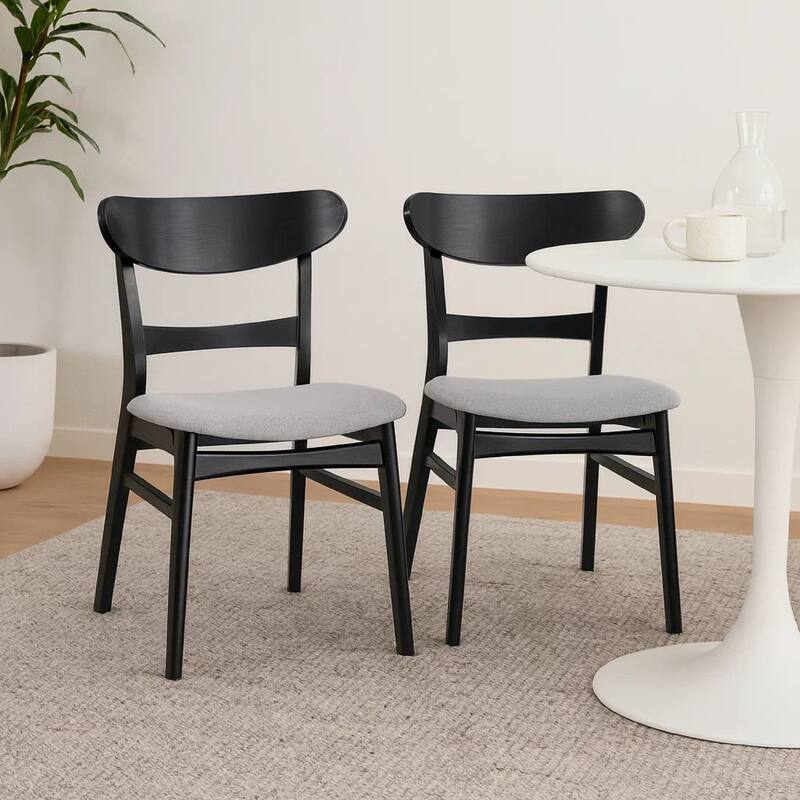 Cole Dining Chair Set of 2, Curved Open Back, Gray Padded Seat, Black