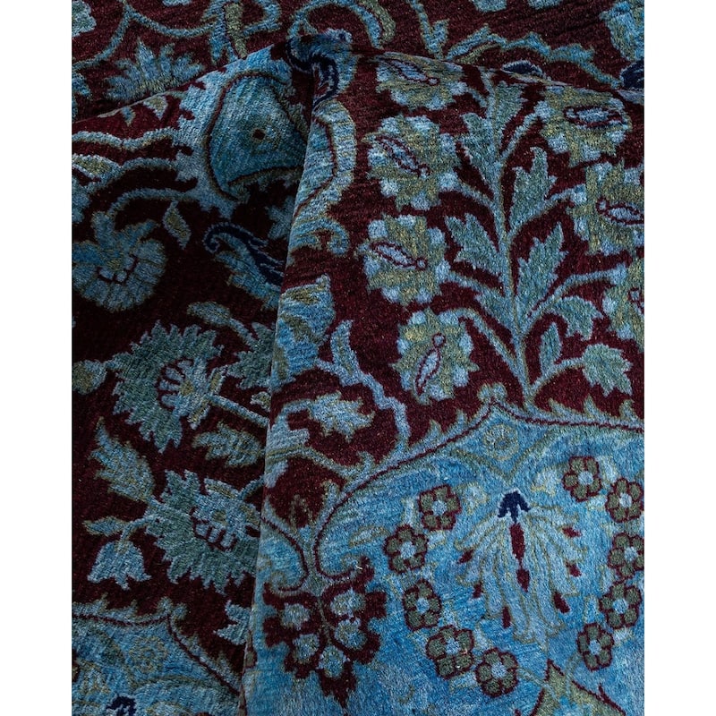 Overton Hand Knotted Wool Vintage Inspired Modern Contemporary Overdyed Blue Area Rug - 9' 2" x 12' 4"