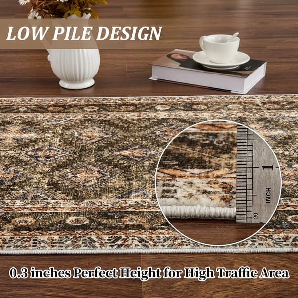 dimension image slide 2 of 3, Area Rugs,Washable Rugs for Living Room,Vintage Boho for Office,Dining Room,Kids Room,Durable Low Pile Non-Slip Area Rug