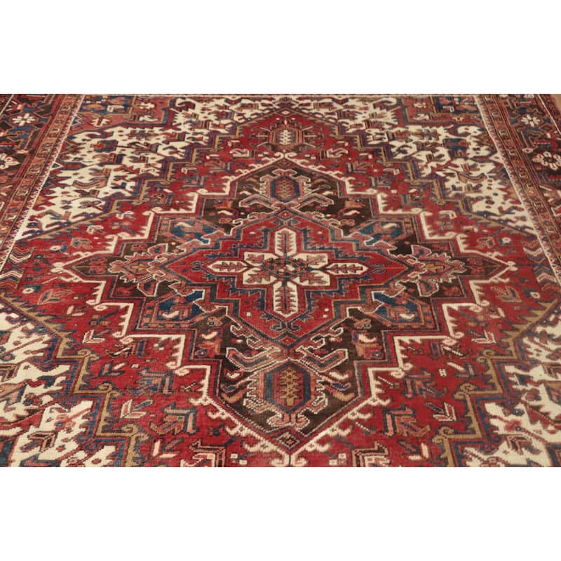 Hand Knotted Oriental 100% Wool Carpet Traditional Medallion Red Heriz Area Rug - 8' 11'' X 7' 7''