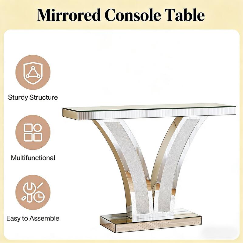 V-Shaped Design Hall Table, Mirrored Side Table, Console Table