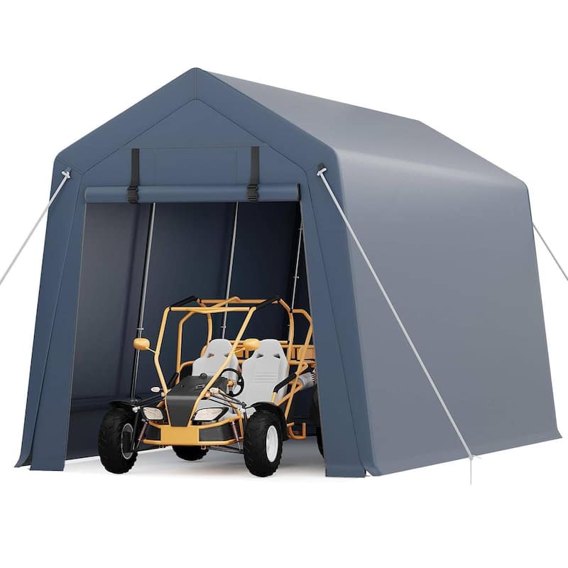 Outdoor Storage Shelter Shed Carport with Roll-Up Ventilated Zipper Door - 7x15 FT