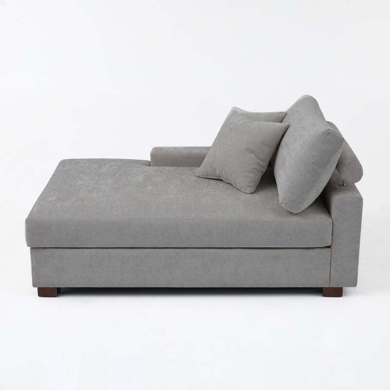 Plush Chenille Single Modular Sectional Sofa Chaise with Pillows