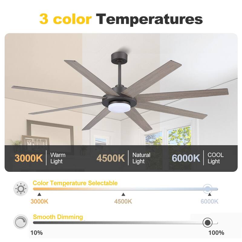 60 in. Indoor 8 Wood Blades Ceiling Fan with LED light and remote