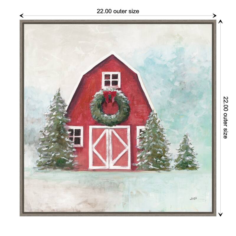 December Barn Blue Sky by Julia Purinton Canvas Art Framed - 22 x 22 in