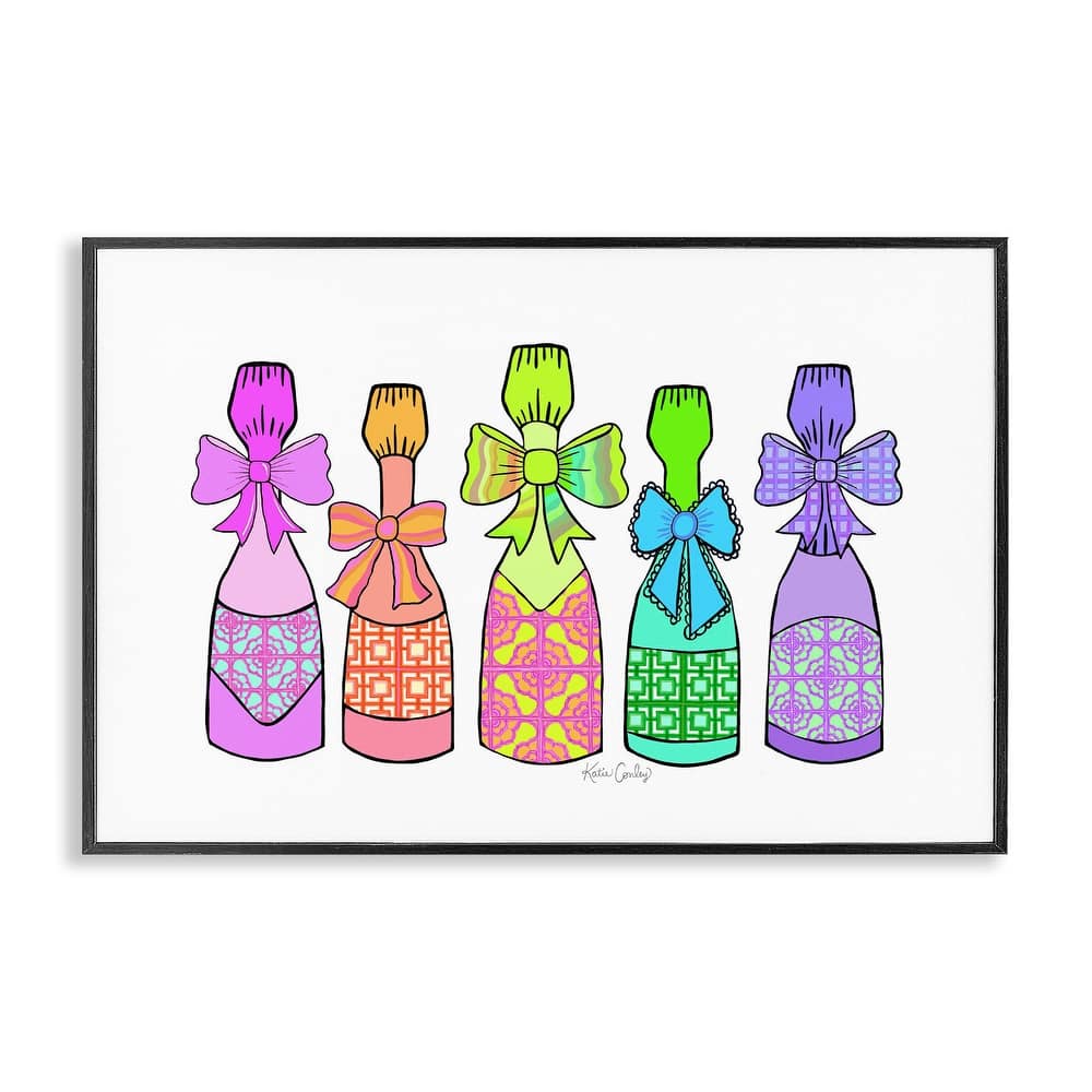 Stupell Patterned Drink Bottles Framed Giclee Art Design By Katie Conley