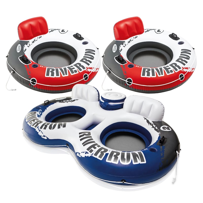 Intex Floating Water Tube Lake Pool (2 Pack) & River Run II 2 Person Pool Tube - 4.40