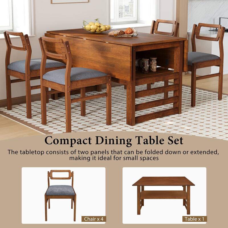 Extendable Dining Table Set for 4 w/Storage Shelf Dining Table