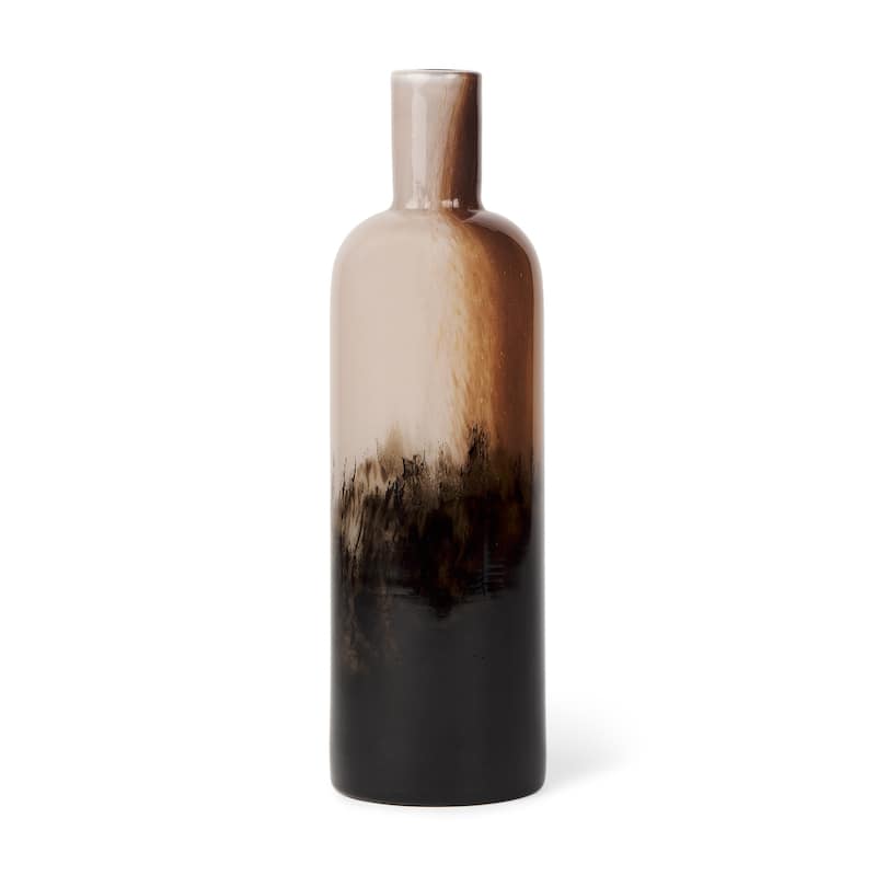 11" Amber Cream And Dark Brown Abstract Glass Table Vase - 4.13
