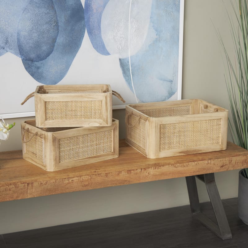 Rattan Woven Decorative and Functional Storage Basket with Rope Handles - Set of 3 Brown or Light Brown - Roche River Decor
