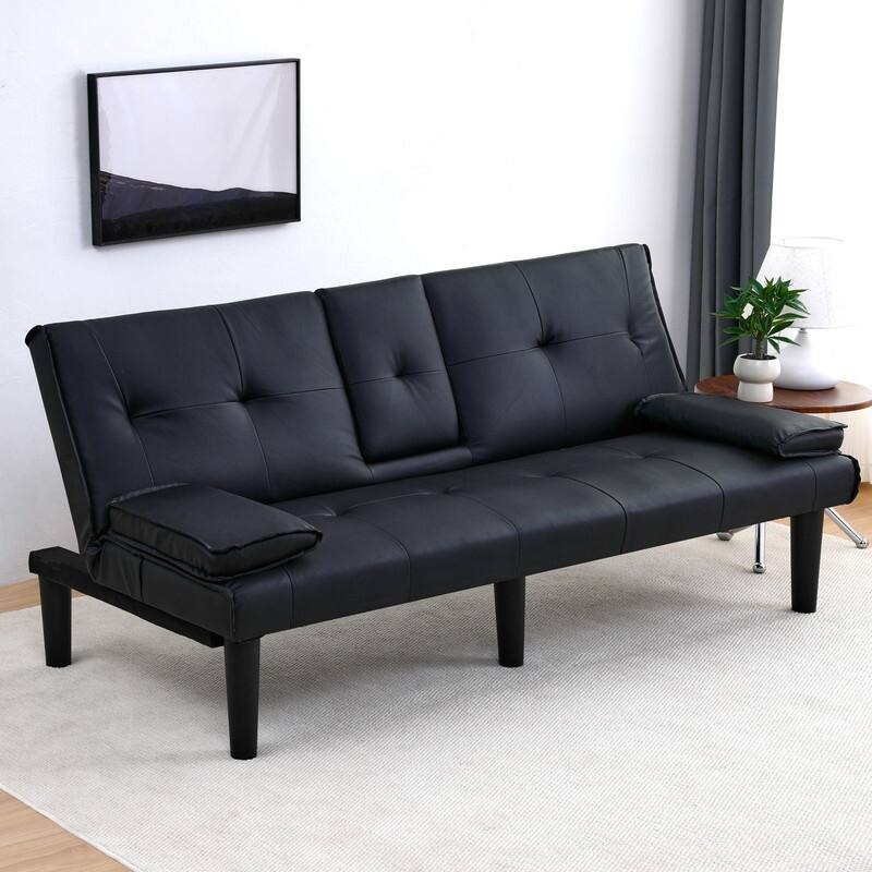 66.8" PVC Multifunctional Sofa Bed With Cup Holder