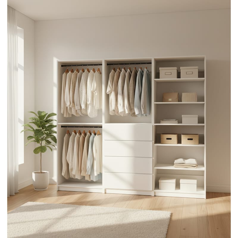 Prosper White Freestanding Walk in Wood Closet System - 94.2"W x 15.7"D x 83" H