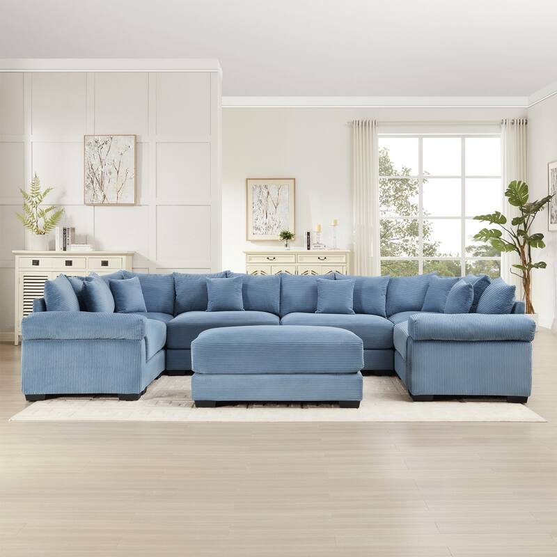 137.7'' Oversized U-shaped Modular Sectional Sofa,Convertible Sectional Couches with an Ottoman - Blue