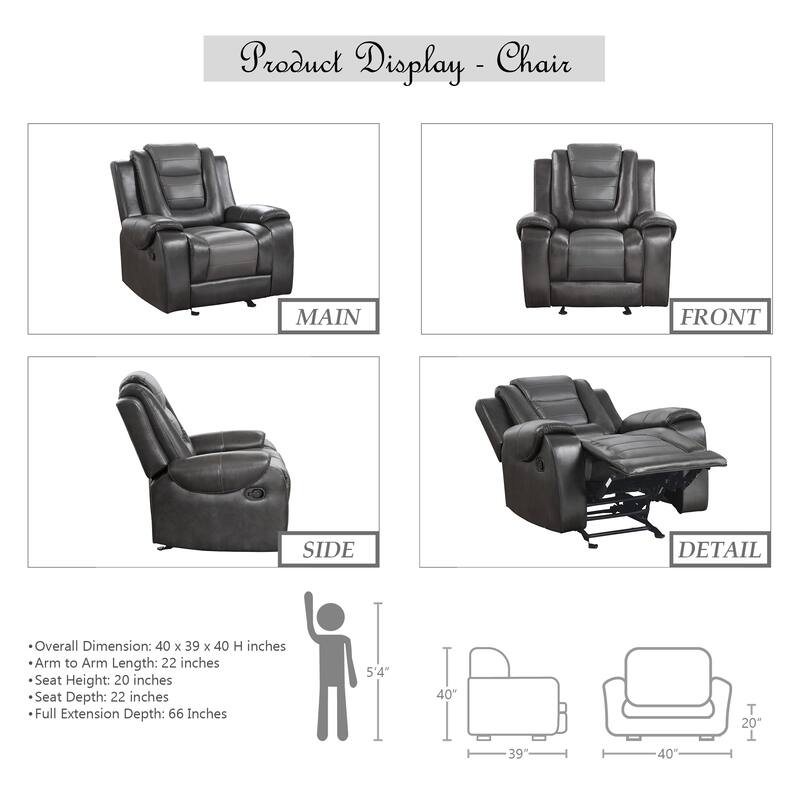Mischa 3-Piece Reclining Living Room Set - Dark Grey/Light Grey