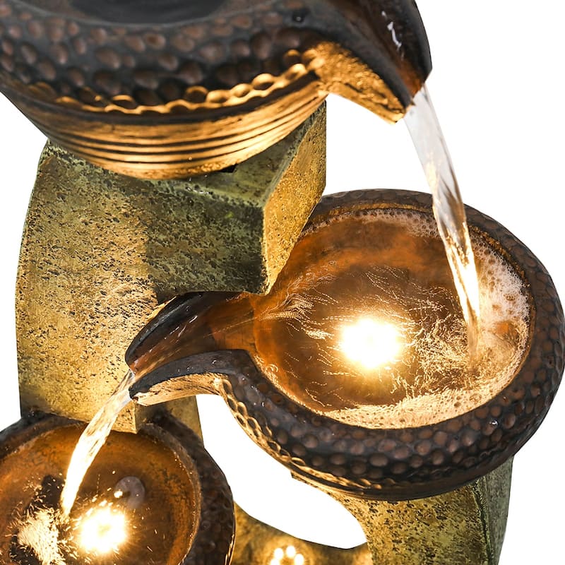 4-crock Resin Outdoor Garden Fountain with LEDs