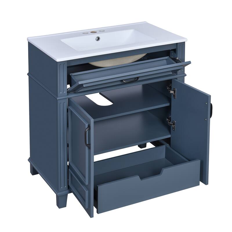 30" Freestanding Bathroom Vanity with White Integrated Ceramic Sink - 30'' x 18.3'' x 33.85''