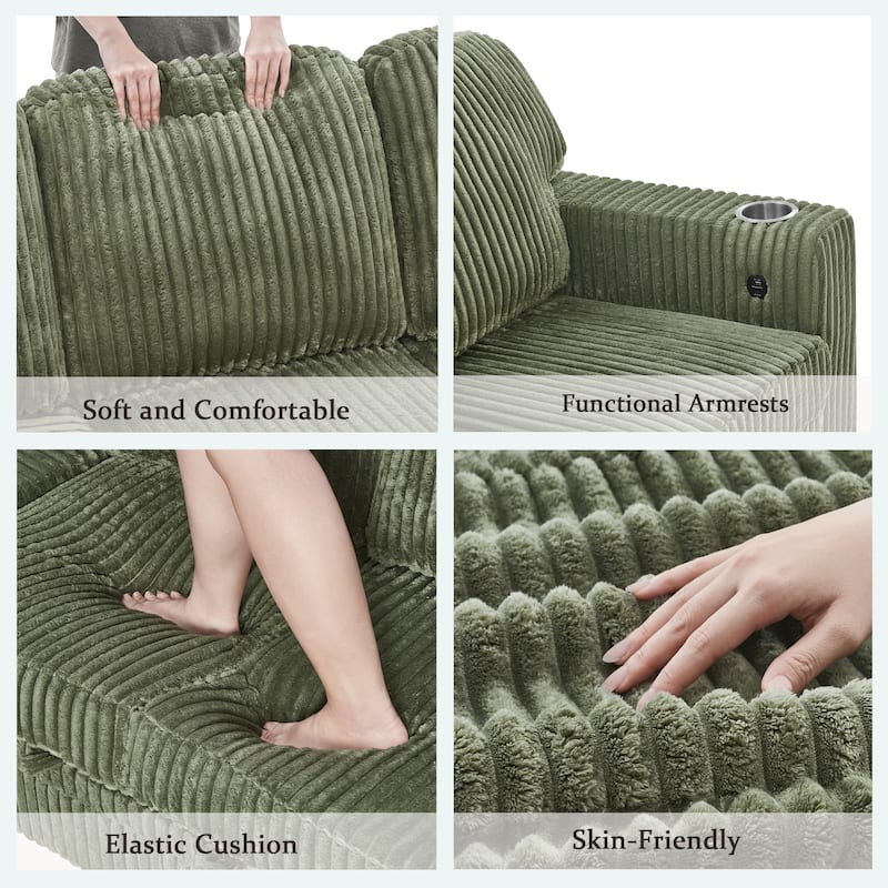 Corduroy Modular Sectional Sleeper Sofa with Pull-Out Bed & Storage, 2-in-1 Convertible Upholstered Sofa Bed with USB Port