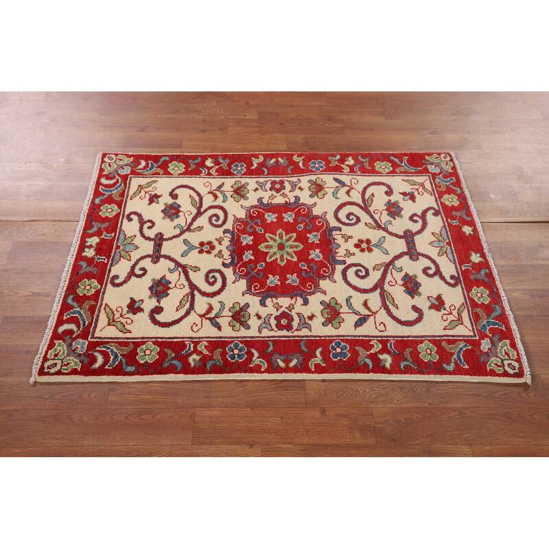 Kazak Accent Rug Hand-Knotted Floral Wool Carpet - 2'8" x 3'9"