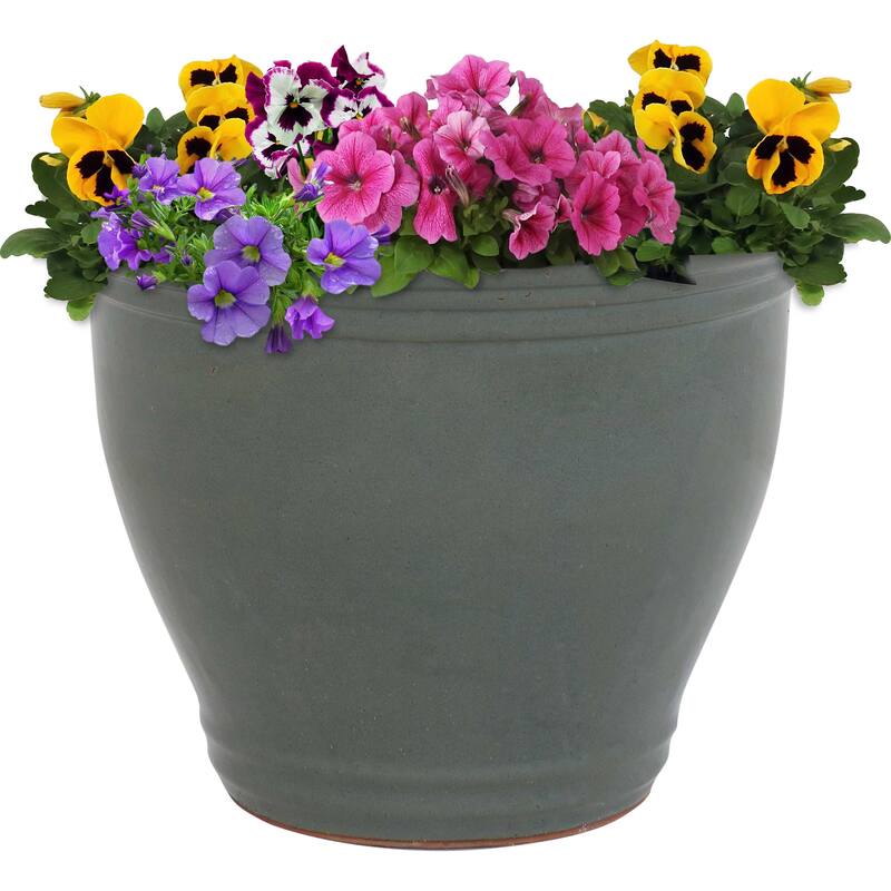 Sunnydaze Studio High-Fired Glazed Ceramic Planter - 15-Inch - Gray