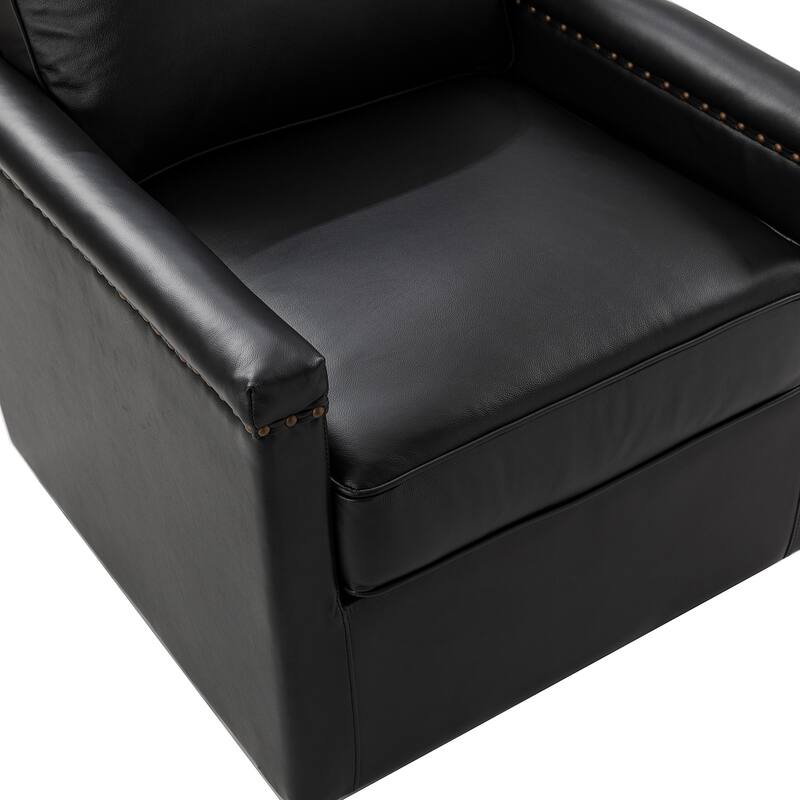 Rita Classic Genuine Leather Swivel Armchair With Nailhead Trims By HULALA HOME