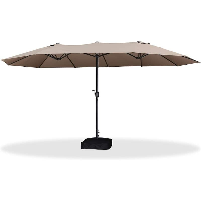 PURPLE LEAF 15ft Patio Market Umbrella with Lights OR Without lights and Base Double-Sided Rectangle Outdoor Table Sun Umbrellas