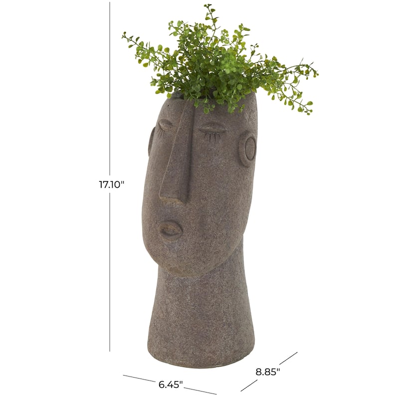 Brown Magnesium Oxide Textured Easter Island Head Woman Indoor Outdoor Planter - 9"W x 6"L x 17"H