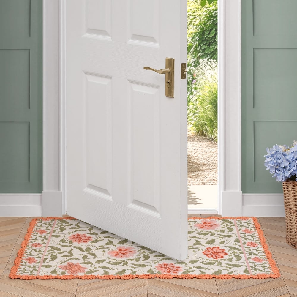 Laura Ashley Cotton Slub Crochet Border Rugs