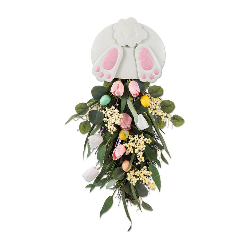 Glitzhome Easter Bunny Door Hanger with Eggs Tulip Teardrop Carrot Spring Wall Decor
