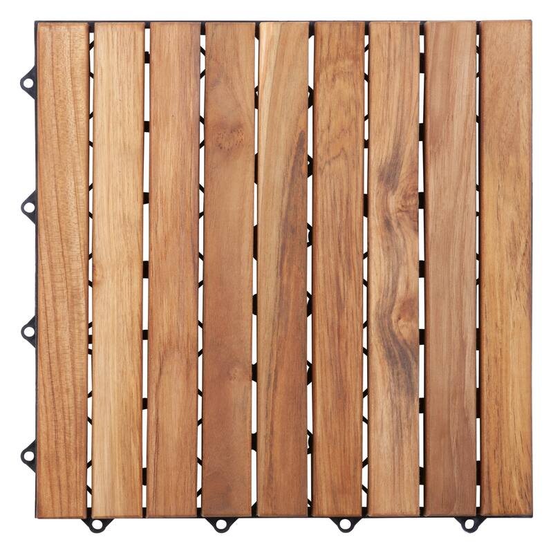 Oiled Teak Wood 9-slat Square Interlocking Tile Set (Pack of 10)