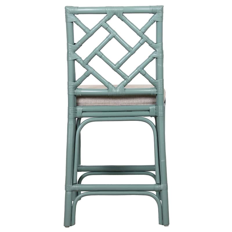 Natural Rattan Handmade Chippendale Single Cushioned Bar Stool by East at Main
