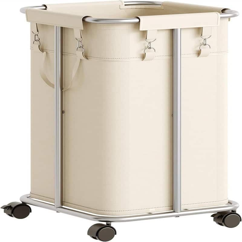 Laundry Basket with Wheels 30 Gallons (114 L) Rolling Laundry Hamper - 15.7"L x 15.7"W x 29.9"H - Beige + Silver