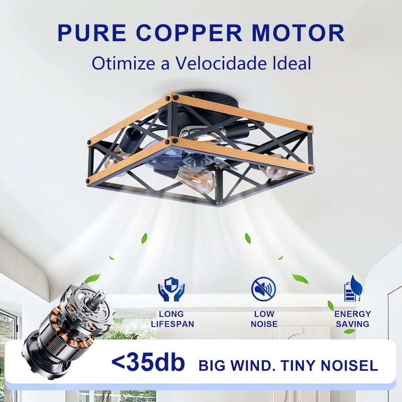 22.6" Flush Mount Ceiling Fan, Reversible Motor, DC Remote Control,7 PCS PC Blades,6 Speed Ceiling Fan-NOT Included Bulbs