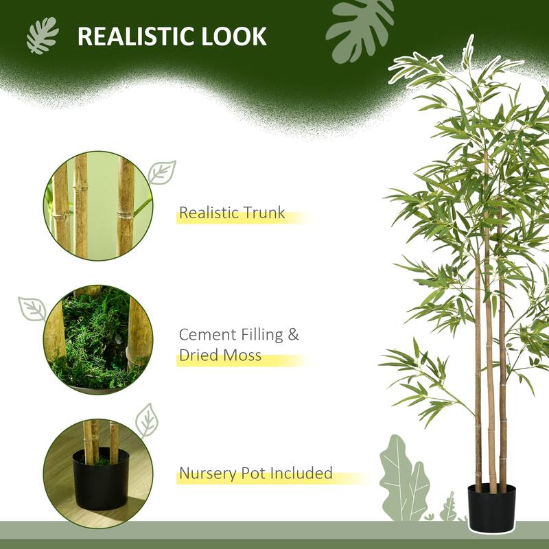 HOMCOM 6FT Artificial Bamboo Tree, Faux Decorative Plant in Nursery Pot for Indoor or Outdoor Décor
