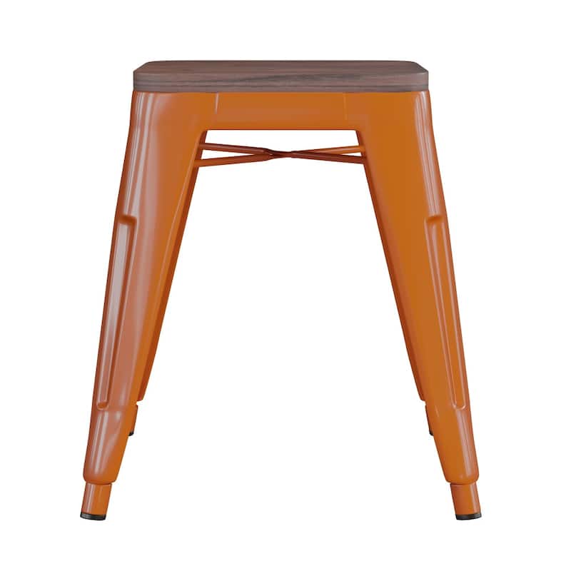 Set of 4 18" Table Height Indoor Stackable Metal Stool with Wood Seat