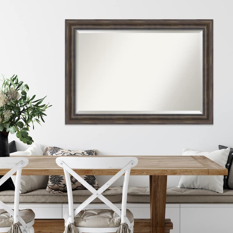 Beveled Wood Wall Mirror - Rustic Pine Frame - Outer Size: 41 x 29 in
