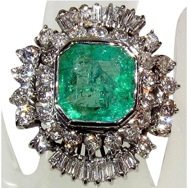 4.75TCW 14K Natural Emerald & Diamond One of a Kind Estate Deco Cocktail Ring