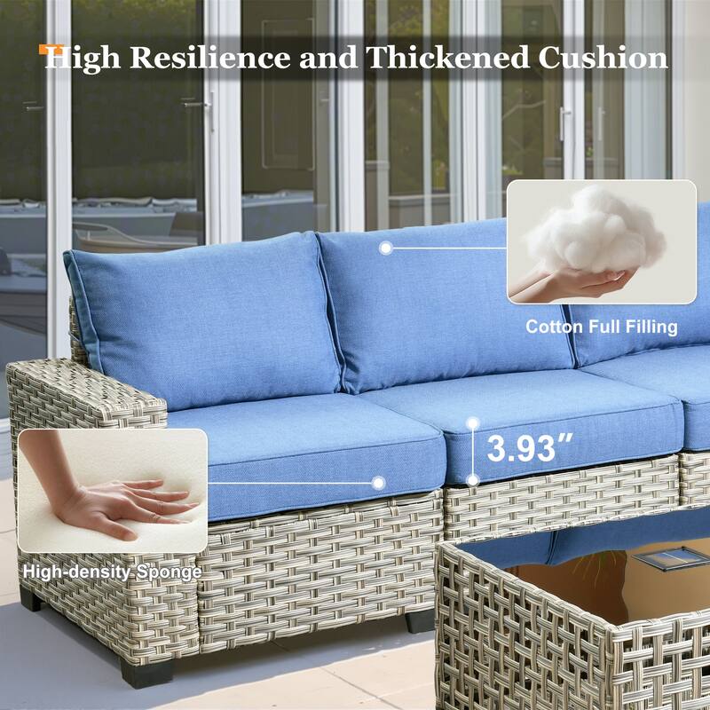 XIZZI 7 Pieces Patio Furniture Wide Armrest Conversation Sofa Set with Ottomans