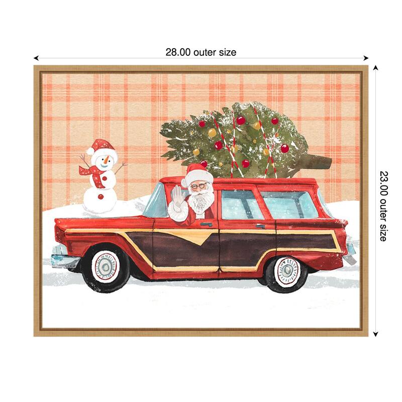Santa on Wheels I by Annie Warren (28 x 23 in.), Framed Canvas Wall Art Print - Sylvie Natural