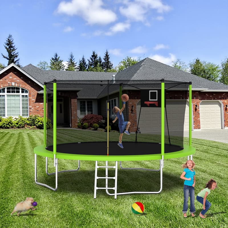 14FT Trampoline for Kids and Adults with Net, Outdoor Recreational Trampolines for Family