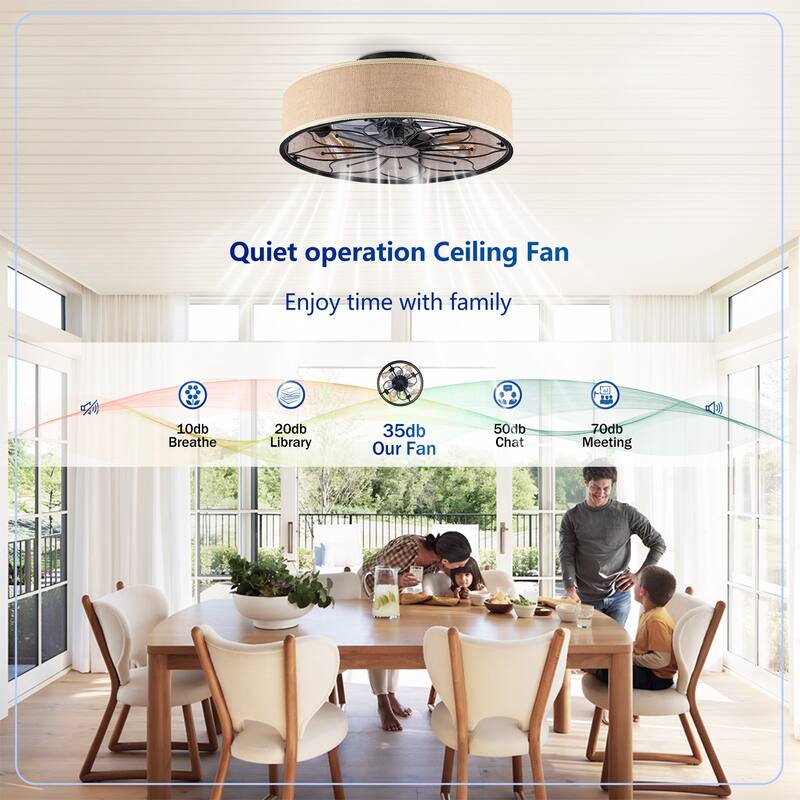 20" Lotus Design Fabric Farmhouse Bladeless Ceiling fan With Remote Control For Living room, Bedroom,Kitchen