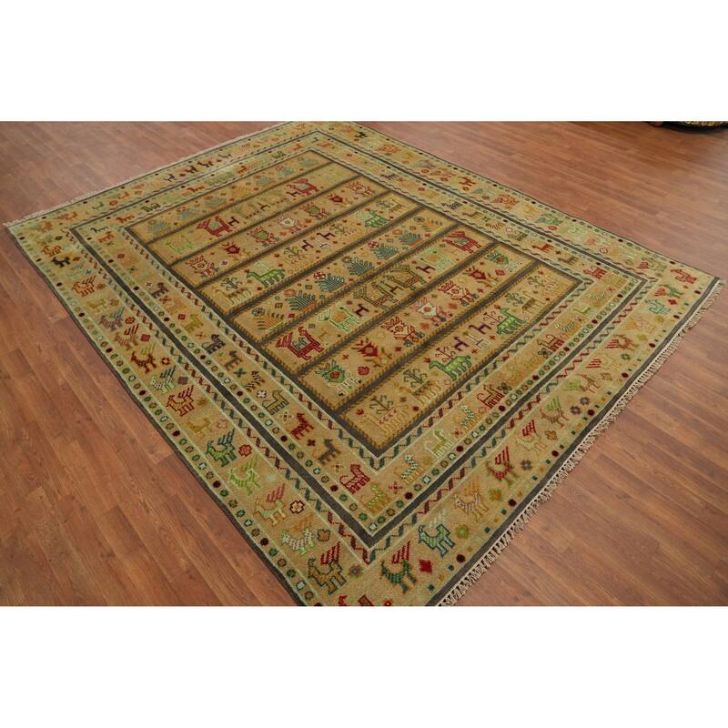 Hand-knotted Traditional Wool Brown Geometric Oriental Area Rug - 9' 9'' X 7' 10''