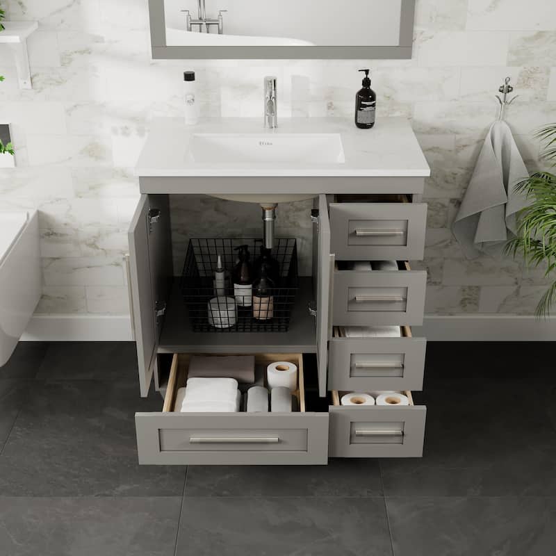 Loon 30"W Bath Vanity with Carrara Quartz Vanity Top & Undermount Sink