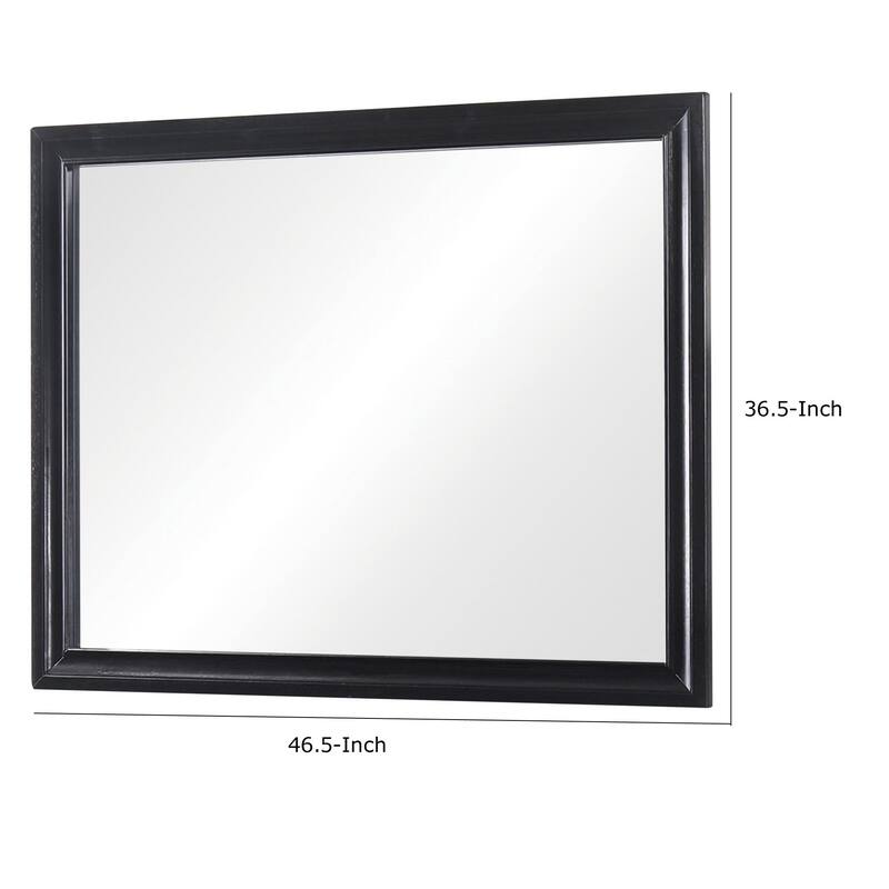 47 Inch Wood Mirror, Landscape Frame, Classic, Black